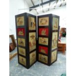 A LARGE VICTORIAN ROSEWOOD FRAMED FOUR FOLD SCREEN INSET WITH NEEDLEPOINT PANELS. EACH SECTION 62