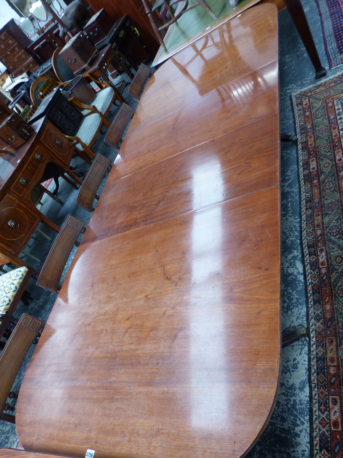 A GOOD ANTIQUE AND LATER MAHOGANY TWIN PEDESTAL DINING TABLE COMPLETE WITH ADDITIONAL LEAF. L.228 - Image 9 of 13