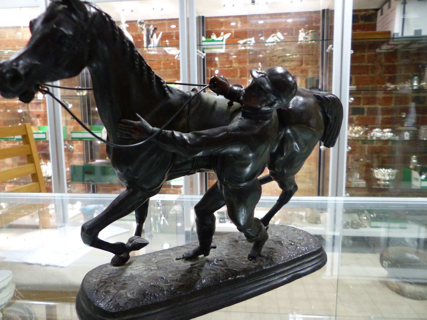 A PAIR OF 19TH CENTURY BRONZE PATINATED SPELTER FIGURE OF MARLEY HORSES - Image 4 of 11