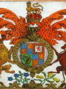 A REVERSE GLASS ROYAL ARMORIAL FOR GREAT BRITAIN WITHIN A PINE FRAME. 46.5 x 33.5cms.