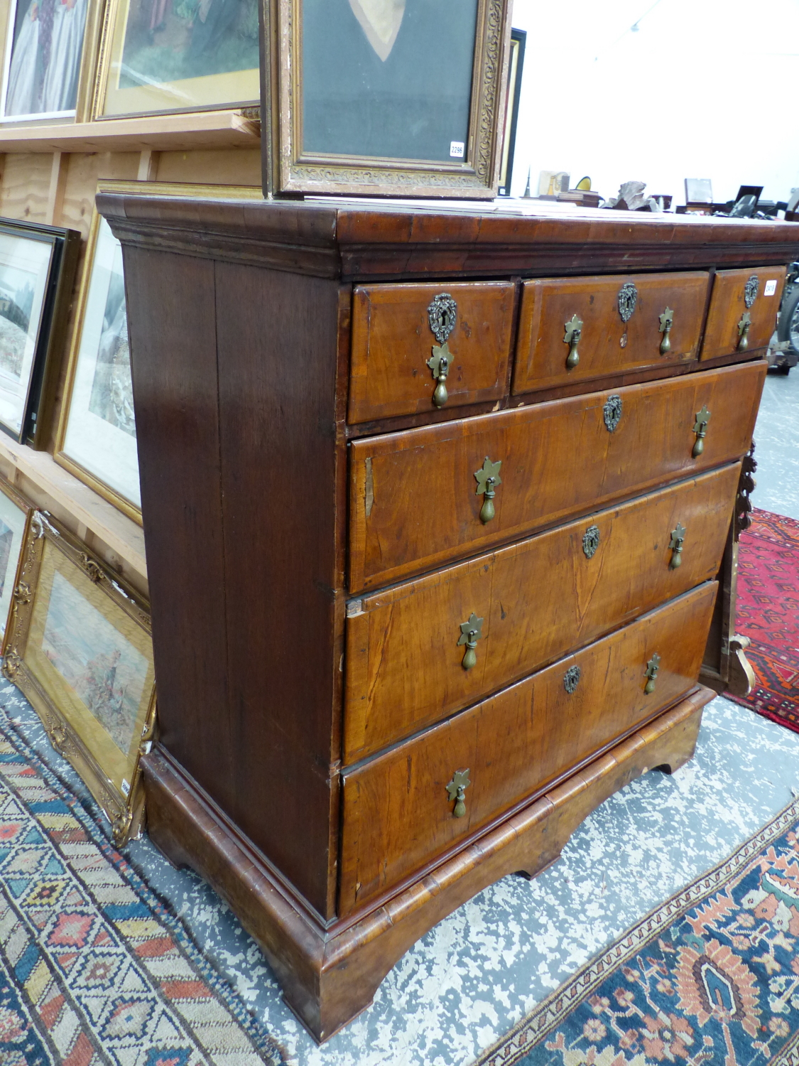 AN 18th.C. AND LATER WALNUT CHEST OF THREE SHORT AND THREE LONG GRADUATED DRAWERS ON SHAPED PLINTH - Image 2 of 13