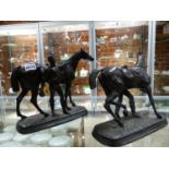 A PAIR OF 19TH CENTURY BRONZE PATINATED SPELTER FIGURE OF MARLEY HORSES