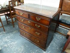 A GEO.III.OAK CHEST OF TWO SHORT AND THREE LONG DRAWERS. W.95 x D.55 x H.90cms.