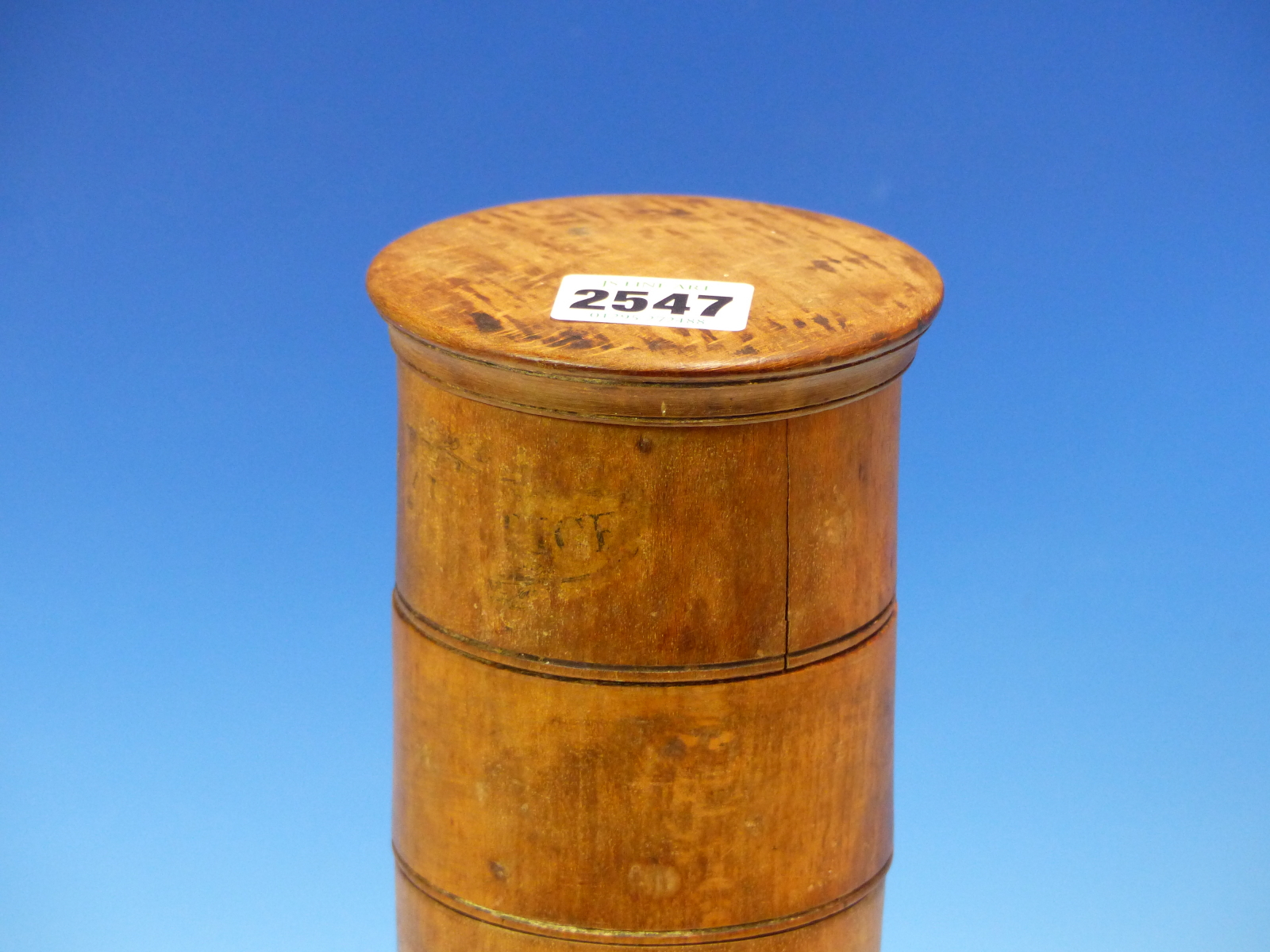 A TREEN SPICE TURRET, THE FIVE CYLINDRICAL COMPARTMENTS FAINTLY NAMED. H 23.5cms. - Image 2 of 7