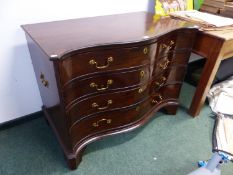 AN 18th.C.AND LATER MAHOGANY SERPENTINE CHEST OF FOUR LONG DRAWERS ON SHAPED BRACKET FEET. W.106 x