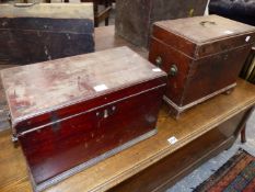 TWO GEORGIAN MAHOGANY DECANTER BOXES WITH BRASS CARRYING HANDLES. (2)