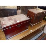 TWO GEORGIAN MAHOGANY DECANTER BOXES WITH BRASS CARRYING HANDLES. (2)