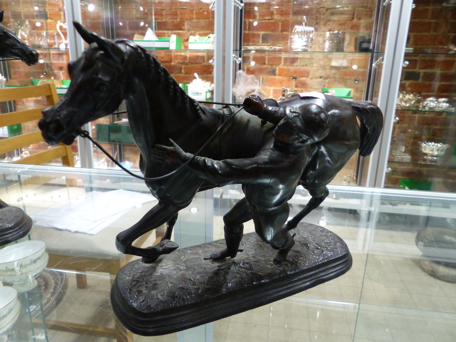 A PAIR OF 19TH CENTURY BRONZE PATINATED SPELTER FIGURE OF MARLEY HORSES - Image 3 of 11