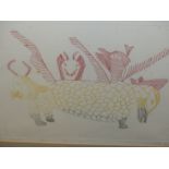 INUIT ART. ASHOONA PITSEOLAK (DORSET 1904-****). SPIRITS AND SUMMER SPIRITS. TWO PENCIL SIGNED COL