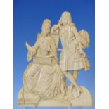 AN 18TH CENTURY DIEPPE CARVED IVORY PANEL DEPICTING A LADY AND HER SUITOR 17.5 CM HIGH