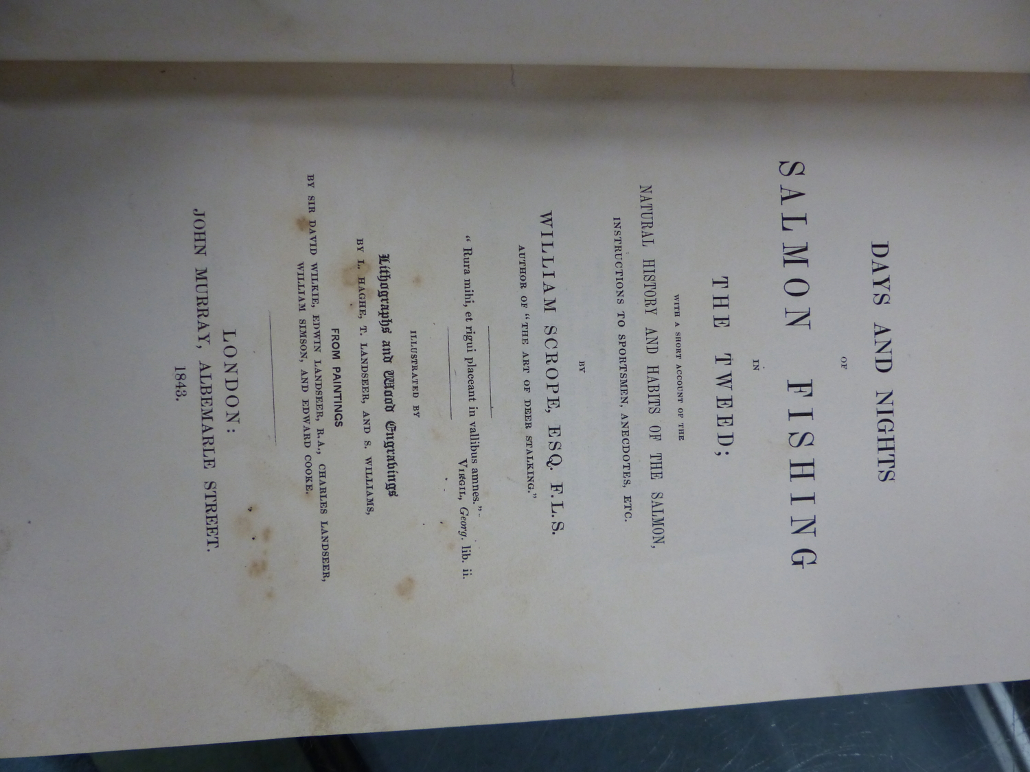 WILLIAM SCROPE. SALMON FISHING, 1843, OCTAVO, BOUND IN GREEN LEATHER AND BROMLEY DAVENPORT, SPORT, - Image 11 of 13