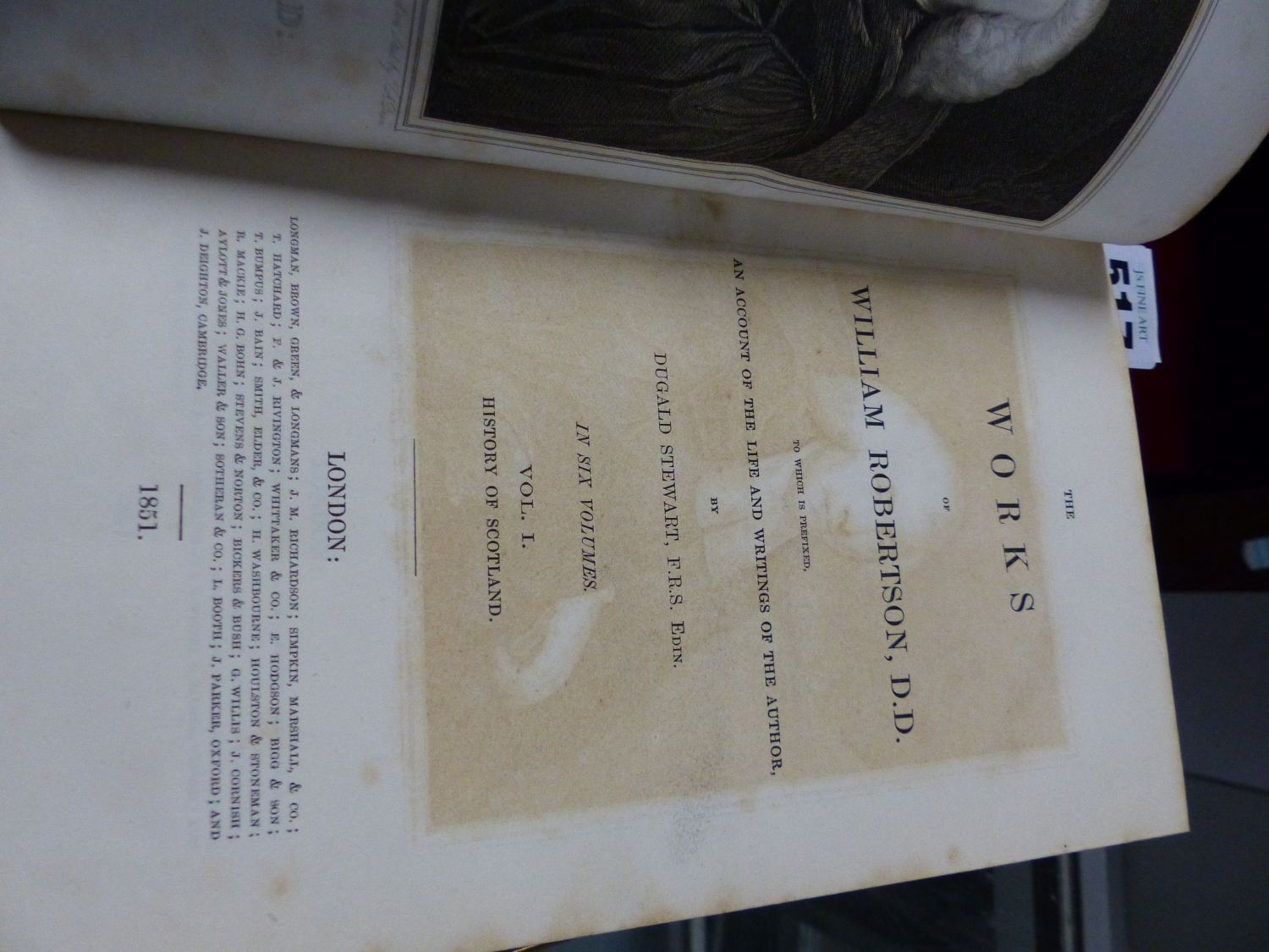 WILLIAM ROBERTSON, SCOTLAND AND CHARLES V, FOUR LEATHER BOUND OCTAVO VOLUMES, 1851. - Image 6 of 7