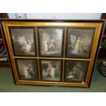 A DECORATIVELY FRAMED GROUP OF SIX ANTIQUE COLOUR PRINTS AFTER GEORGE MORLAND "THE LETITIA SERIES",