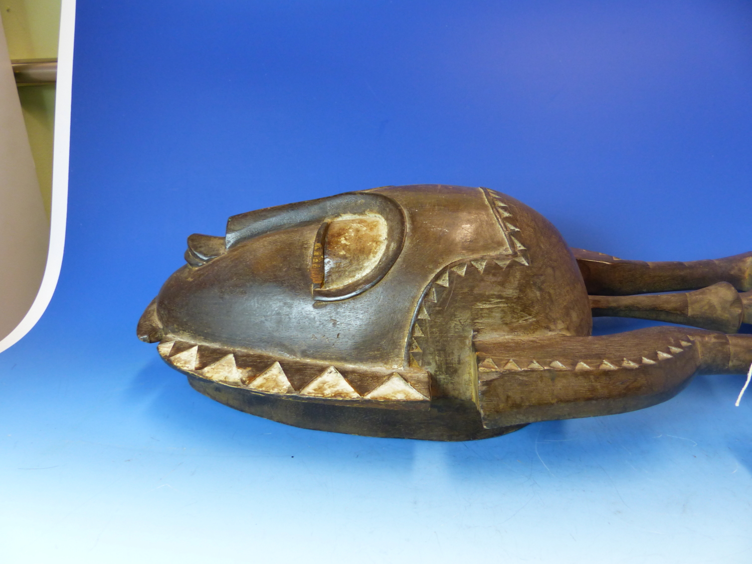 TWO CARVED AND DECORATED DECORATIVE AFRICAN TRIBAL MASKS. HEIGHT OF LARGEST 53cms. - Image 4 of 15