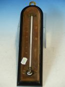 A VINTAGE HANGING WALL THERMOMETER BY JOSEPH DAVIES AND CO. FITZROY WORKS, LONDON S.E. EBONISED