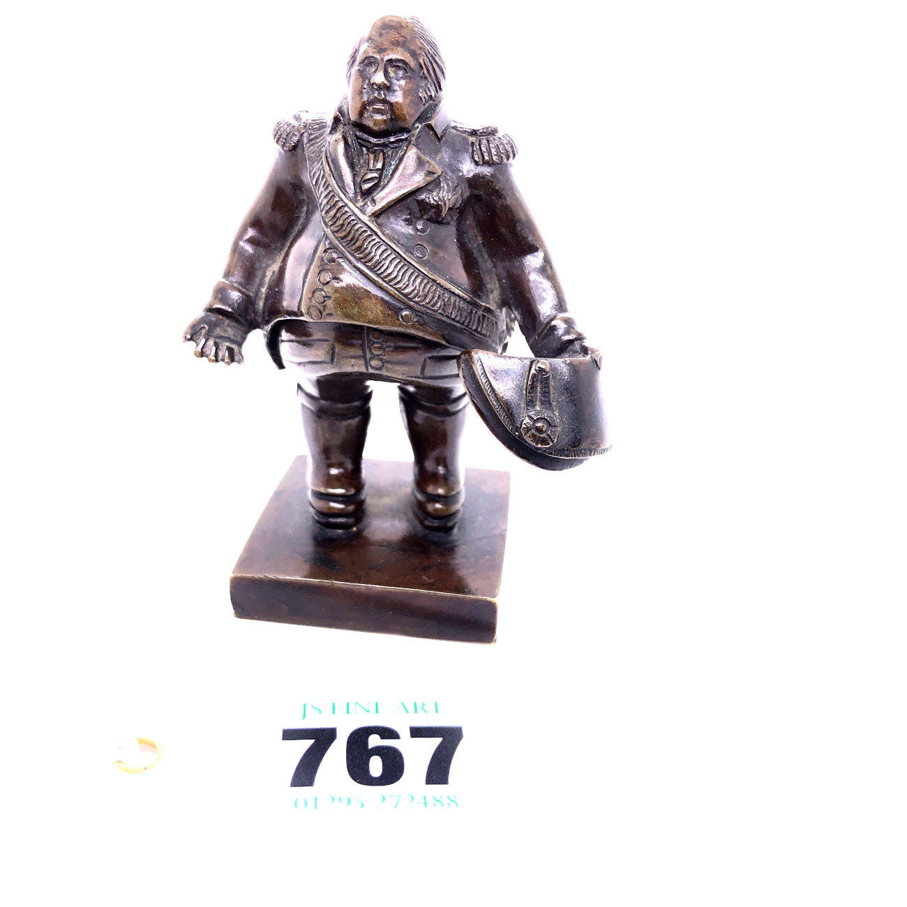 AN ANTIQUE PATINATED BRONZE FIGURE OF LOUIS XVIII " LE DESIRE" KING OF FRANCE. ON SQUARE PLINTH - Image 4 of 11