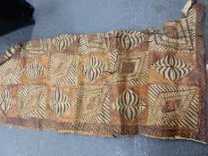 A SOUTH PACIFIC TAPA CLOTH PANEL WITH GEOMETRIC DECORATION. 186 x 156cms. TOGETHER WITH TWO OTHER