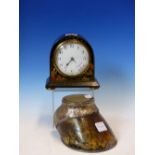 A SMALL VINTAGE CHINOISERIE LACQUER DOME TOP CLOCK WITH KEY WIND FRENCH MOVEMENT. H. 14cms. TOGETHER