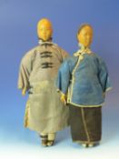 A RARE PAIR OF VINTAGE CHINESE DOOR OF HOPE MISSION CARVED DOLLS, A MAN AND WOMAN IN TRADITIONAL