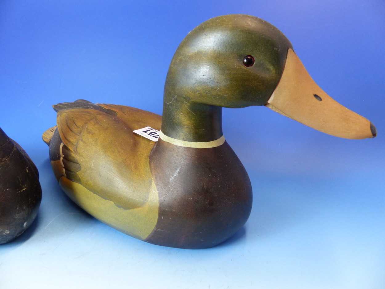 THREE CARVED AND PAINTED DUCK DECOYS, LENGTH OF LARGEST 39cms, TOGETHER WITH A CERAMIC EXAMPLE. - Image 2 of 25