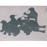 INUIT ART. EGYUVELLO (20th.CENTURY). WALRUSES AT PLAY, PENCIL SIGNED AND NUMBERED 8/50. 1964.