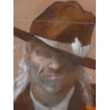 COLIN FROOMS. (1933-2017) ARR. PORTRAIT IN OLD BROWN SUIT, OIL ON PANEL. 27 x 35cms