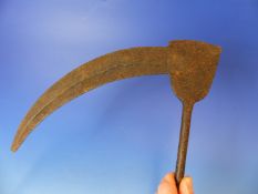 AN ANTIQUE AFRICAN IRON CURRENCY SICKLE 45CM LONG
