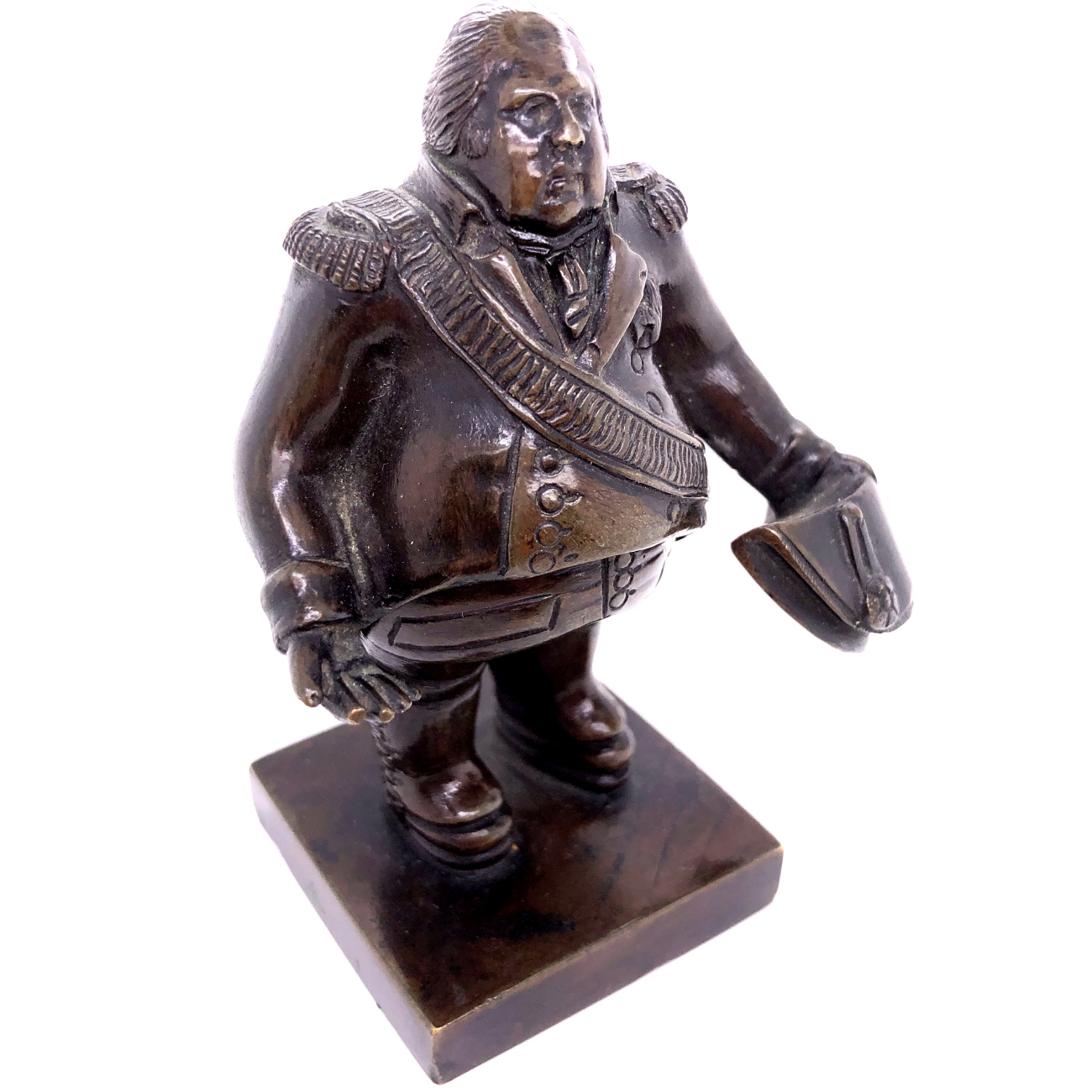 AN ANTIQUE PATINATED BRONZE FIGURE OF LOUIS XVIII " LE DESIRE" KING OF FRANCE. ON SQUARE PLINTH - Image 11 of 11