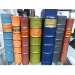 SEVEN LEATHER QUARTER BOUND OCTAVO BOOKS BY BUNYAN, GORDON, SEWELL, HORNUNG, LONGFELLOW, THOMSON AND