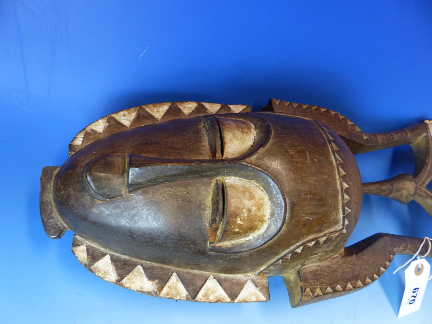 TWO CARVED AND DECORATED DECORATIVE AFRICAN TRIBAL MASKS. HEIGHT OF LARGEST 53cms. - Image 2 of 15