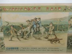 A VINTAGE COLOUR COMIC PRINT "WIDDICOMBE FAIR", THE STORY OF TOM PEARSE. 26 x 59cms.