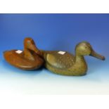 TWO ANTIQUE AMERICAN CARVED DUCK DECOYS, TOGETHER WITH A LATER PAINTED EXAMPLE (3).