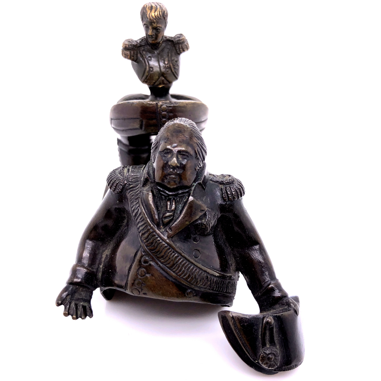 AN ANTIQUE PATINATED BRONZE FIGURE OF LOUIS XVIII " LE DESIRE" KING OF FRANCE. ON SQUARE PLINTH - Image 10 of 11