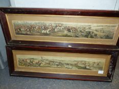 TWELVE ROSEWOOD FRAMED ANTIQUE HAND COLOURED COACHING PRINTS. 9 x 55cms (12).