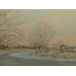 E. VULLIMAY. 20th.C.. ARR. THE RIVER AT GRANTCHESTER, SIGNED WATERCOLOUR. 25 x 34cms.
