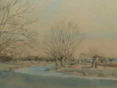 E. VULLIMAY. 20th.C.. ARR. THE RIVER AT GRANTCHESTER, SIGNED WATERCOLOUR. 25 x 34cms.