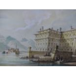 19th.C.TOPOGRAPHICAL SCHOOL. AN ITALIAN LAKE SCENE, WATERCOLOUR 16 x 23cms.