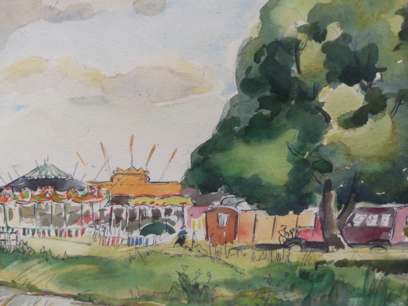 SYLVIA A. ALDBURGHEM. 20th.C. ARR. HAMPSTEAD FAIR, TWO WATERCOLOURS, LARGEST. 26 x 34.5cms (2). - Image 4 of 5