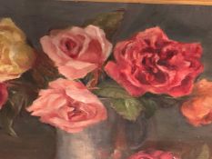 PAULINE BOUMPHREY (1886-****). ROSES, SIGNED AND DATED 1954, OIL ON BOARD. 36 x 46cms.