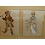 20th.C.ENGLISH SCHOOL, TWO COSTUME STUDIES OF DICKENS TYPE CHARACTERS, INDISTINCLY SIGNED AND