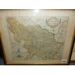 AFTER CHRISTOPHER SAXON. AN ANTIQUE HAND COLOURED MAP OF EBORANSIS. 32 x 40cms TOGETHER WITH AN