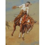 EARLY 20th.C.SCHOOL. THE BUCKING BRONCO, INITIALLED AND DATED 1929, WATERCOLOUR. 25 x 18cms.