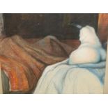 20th.C.SCHOOL. RECLINING NUDE, GOUACHE. 50 x 64cms TOGETHER WITH AN ABSTRACT PASTEL INDISTINCTLY