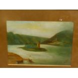 20th.C.SCOTTISH NAIVE SCHOOL. HIGHLAND CATTLE, INITIALLED OIL ON BOARD 20.5 x 34.5cms. TOGETHER WITH