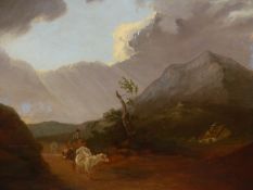 19th.C.ENGLISH SCHOOL. THE APPROACHING STORM, OIL ON CANVAS IN ELABORATE GILT MOULDED DEEP FRAME. 64