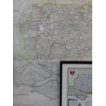 AFTER J. CARY. AN ANTIQUE HAND COLOURED MAP OF HAMPSHIRE. 57 x 48cms TOGETHER WITH ANOTHER ANTIQUE