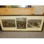AFTER CECIL ALDIN. THE ARRIVAL OF THE OXFORD COACH, COLOUR PRINT. 33 x 62cms, TOGETHER WITH A