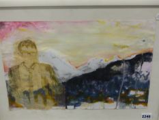 ADELITA HUSNI-BEY. CONTEMPORARY. ARR. FIGURES IN MOUNTAINS, MIXED MEDIA. 29.5 x 42cms TOGETHER