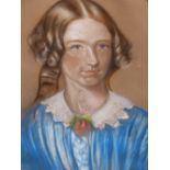 19th.C.ENGLISH SCHOOL. OVAL PORTRAIT OF A YOUNG LADY, PASTEL. 59 x 48cms, TOGETHER WITH TWO OTHER