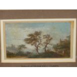 ITALIAN OLD MASTER SCHOOL. A CAPPRICCIO LANDSCAPE VIEW, OIL ON CANVAS LAID DOWN. 7 x 10.5cms.